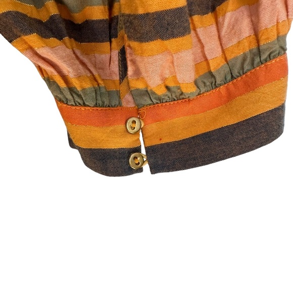 Ulla Johnson | Yellow and Orange Striped Tiered Short Puff Sleeve Dress Size 8 - Picture 8 of 11